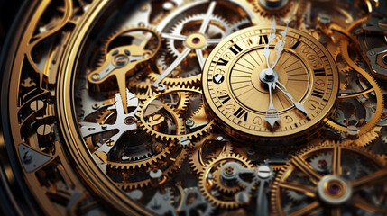 Fototapeta na wymiar Watch mechanic circle time antiquity inside macro clock old metal clockwork technology