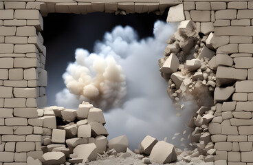 Dramatic Stone Wall Explosion with Debris