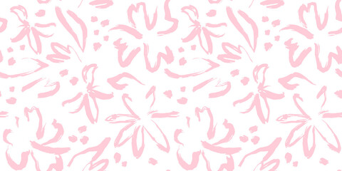 Abstract hand drawn flower art seamless pattern illustration. Acrylic paint nature floral background in vintage art style. Spring season painting print.