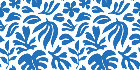 Abstract nature art leaf collage shape seamless pattern. Trendy contemporary cutout background illustration. Natural organic plant leaves artwork wallpaper print. Vintage botanical summer texture.