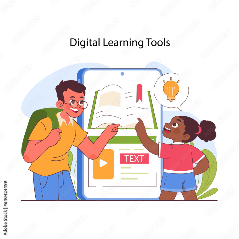 Poster child cognitive development. digital learning tools. children using digital