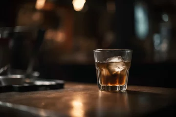 Deurstickers Koffiebar Glass on rustic bar. Generative AI image