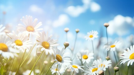 Photo of a picturesque field of white daisies under a vibrant blue sky © mattegg