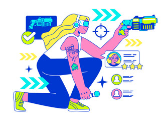 E-sports player. Character playing video games, fighting over the championship