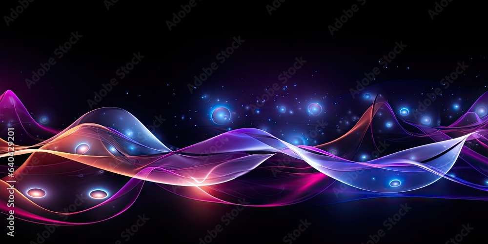 Poster bright colorful wave patterns on black background generative ai