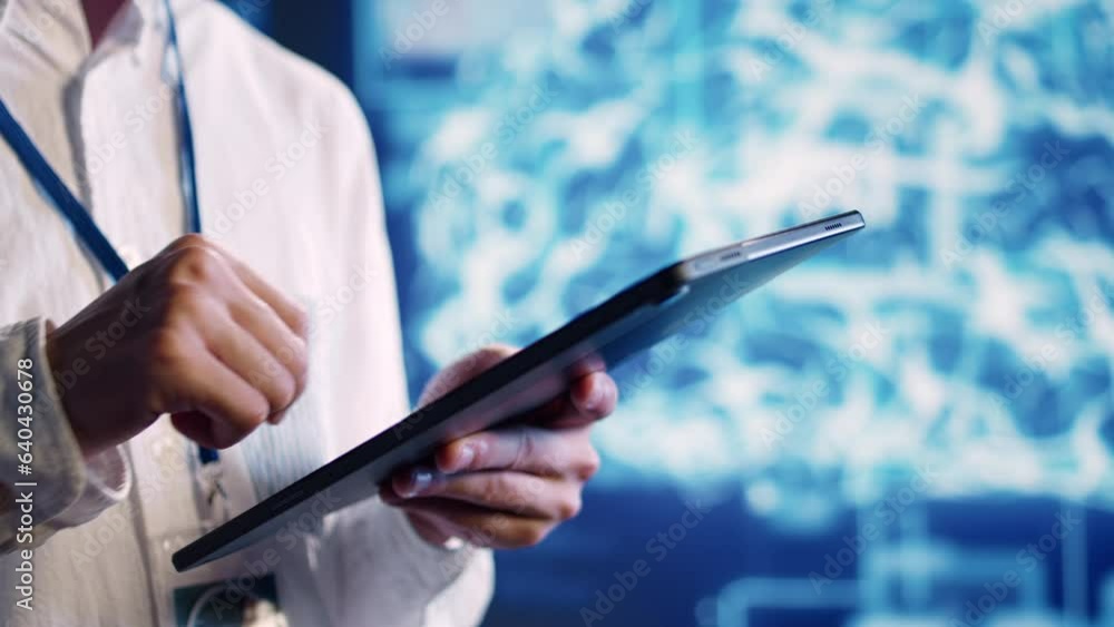 Fototapete close up shot of adept scientist in data center uses artificial intelligence computing simulating hu