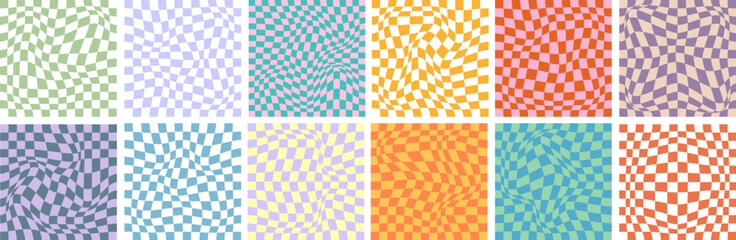 Vector Checkered Groovy Backgrounds Collection. y2k style.Funky Minimal Geometric Backdrops Collection.