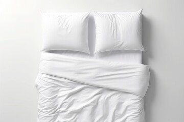 Fototapeta na wymiar White bed linen mock up top view