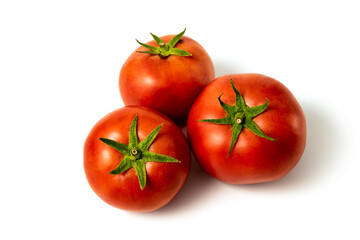 Tomato isolated. Tomatoes white background. Set of three tomatos. With clipping path.