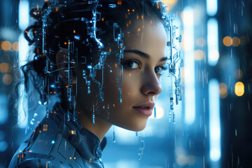 Futuristic image illustrating the connection between artificial intelligence, machine learning, and big data. Generative Ai, Ai.