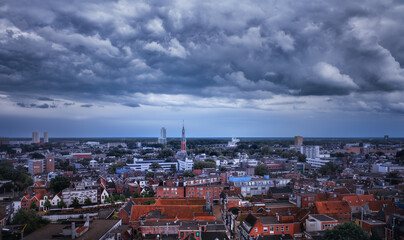 Groningen under dramatic clouds. Cityscape.