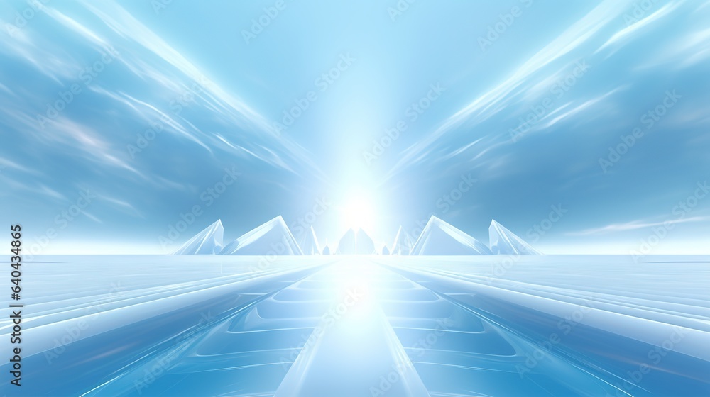 Poster blue glowing lines streak through a dark tunnel, creating a dynamic light trail backdrop