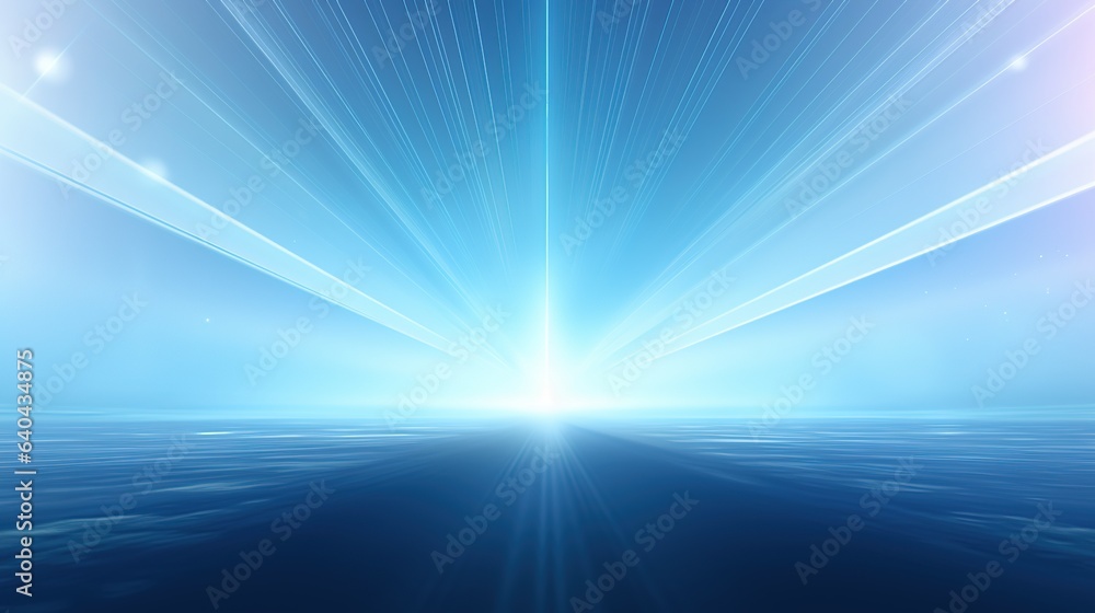 Poster blue glowing lines streak through a dark tunnel, creating a dynamic light trail backdrop