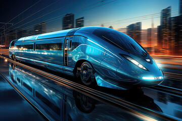 Fototapeta premium High-speed train in motion, symbolizing progress and technological advancements. Generative Ai.