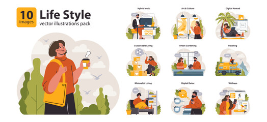 Modern wellbeing practice set. Slow, mindfull and sustainable living.