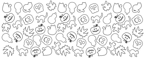 Monochrome halloween doodle cup pattern. Perfect for mug, poster, banner and card. Hand drawn vector illustration for decor and design.
