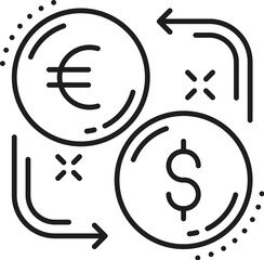 Currency exchange hotel service outline icon. Vector dollar and euro money swap, convert currency sign, market money transfer