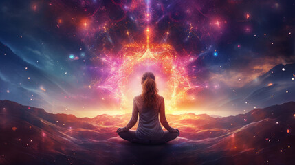 Spiritutal energy spirit healing meditation of the heart, in the style of futuristic imagery, light-focused, by Generative AI - obrazy, fototapety, plakaty