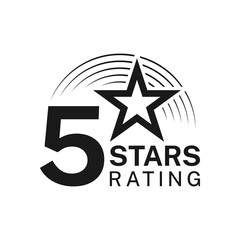 Obraz premium Five star rating, best award icon or badge. User review, client rating or customer satisfaction feedback monochrome vector symbol. Product premium quality experience icon or label with star
