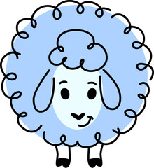 Cartoon sheep animal character with math shape, geometry education for kids in vector doodle. Cute lamb sheep as circle math shape or geometric figure with face, geometry and educational mathematics