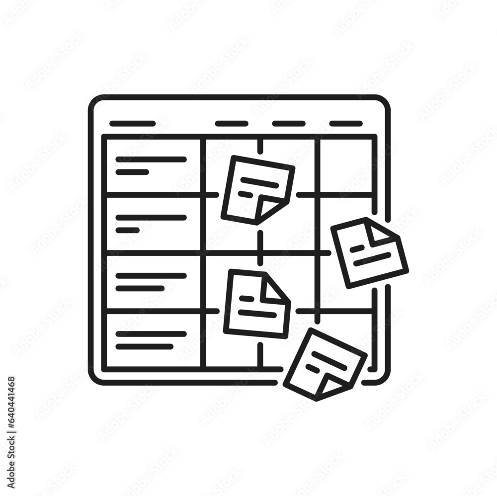 Poster Planning icon. Project, goal, management and schedule symbol. Isolated vector linear sign of agenda planner with sticky notes for time management, scheduling and productivity