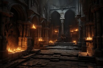 Fototapeta premium Ancient medieval castle dungeon, fantasy and fiction. Generative AI