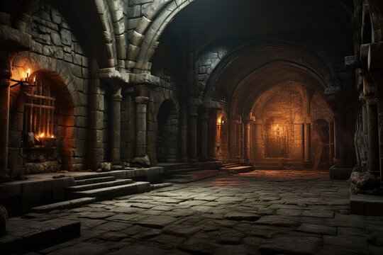 Ancient medieval castle dungeon, fantasy and fiction. Generative AI