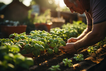 A resident tends to a community garden plot, growing vegetables and fostering a sense of belonging within their neighborhood. Generative Ai.