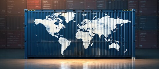 Container with world map stamped on it, concept of logistics and transport. Generative AI