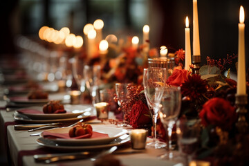 Fototapeta na wymiar Autumn-inspired table decor for an elegant wedding reception