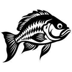 silhouette fish on a white background, vector illustration