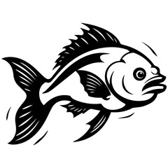 silhouette fish on a white background, vector illustration