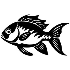 silhouette fish on a white background, vector illustration