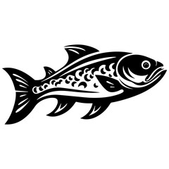 silhouette fish on a white background, vector illustration