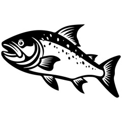 silhouette fish on a white background, vector illustration