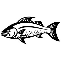 silhouette fish on a white background, vector illustration