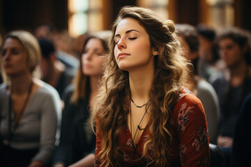 Friends participate in a workshop focused on stress management techniques, learning strategies to prevent burnout. Generative Ai.