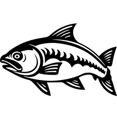 silhouette fish on a white background, vector illustration