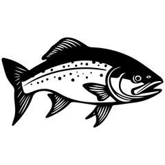 silhouette fish on a white background, vector illustration