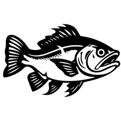 silhouette fish on a white background, vector illustration