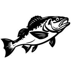 silhouette fish on a white background, vector illustration