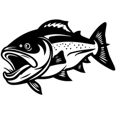 silhouette fish on a white background, vector illustration