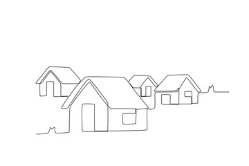 A village with four houses. Village one-line drawing