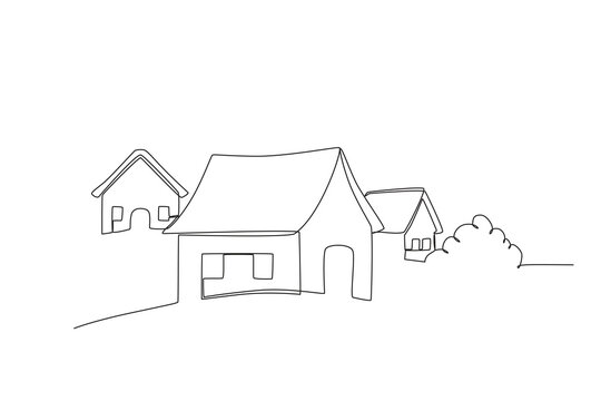 A village with grass beside it. Village one-line drawing