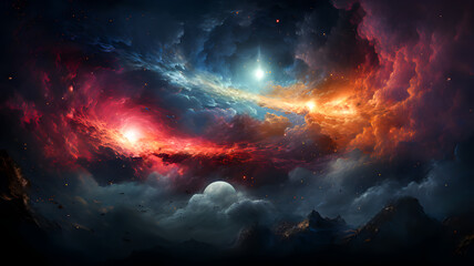 Space scene with stars, planets and asteroids. Universe filled with stars, planets, asteroids, nebula and galaxy