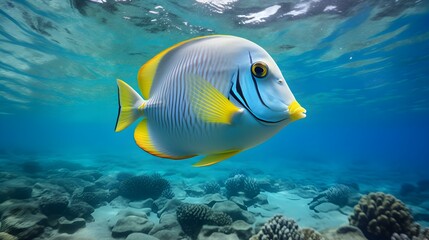 Obraz premium Close up of a Surgeonfish swimming in the clear Ocean. Natural Background with beautiful Lighting