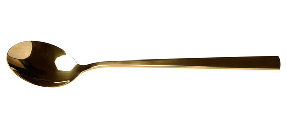 Golden spoon on white isolated background