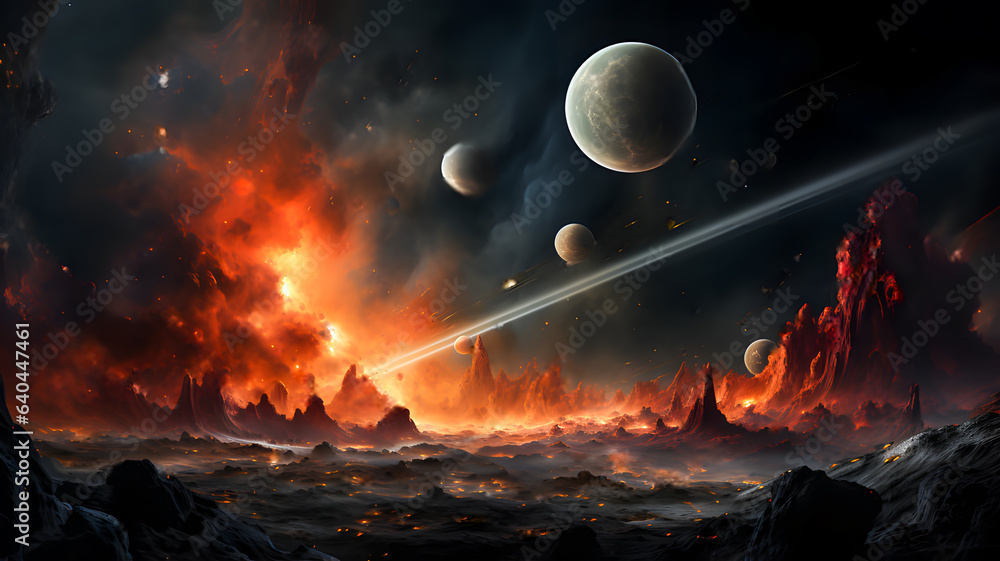 Canvas Prints space scene with stars, planets and asteroids in the galaxy. panorama. abstract universe filled with