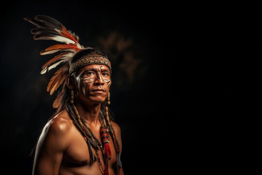 Homem Indigena da Amazonia Com Pinturas Corporais e Espaco para Copy. Generative AI