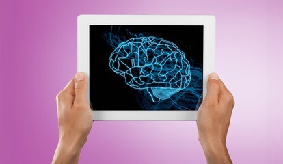 The human brain on digital tablet blank screen